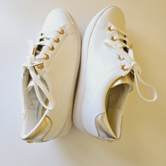 Michael Kors Women’s Lace Up Sneaker Irving Optic White Gold Leather Size 9M/39M - Picture 5 of 16